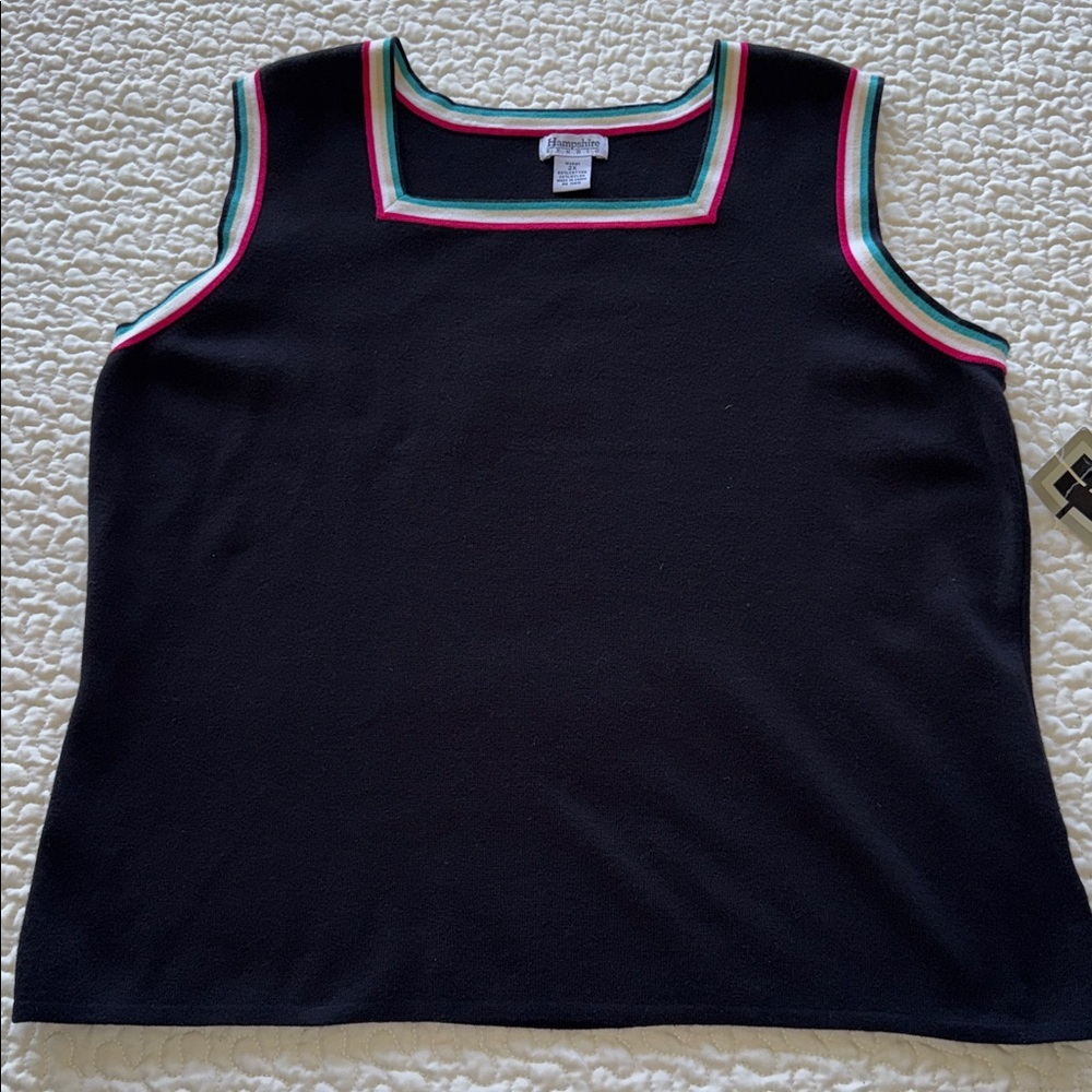 NWT Plus Size Black Knit Tank Top Multi Trim Versatile Sleeveless Layer Sz 2X